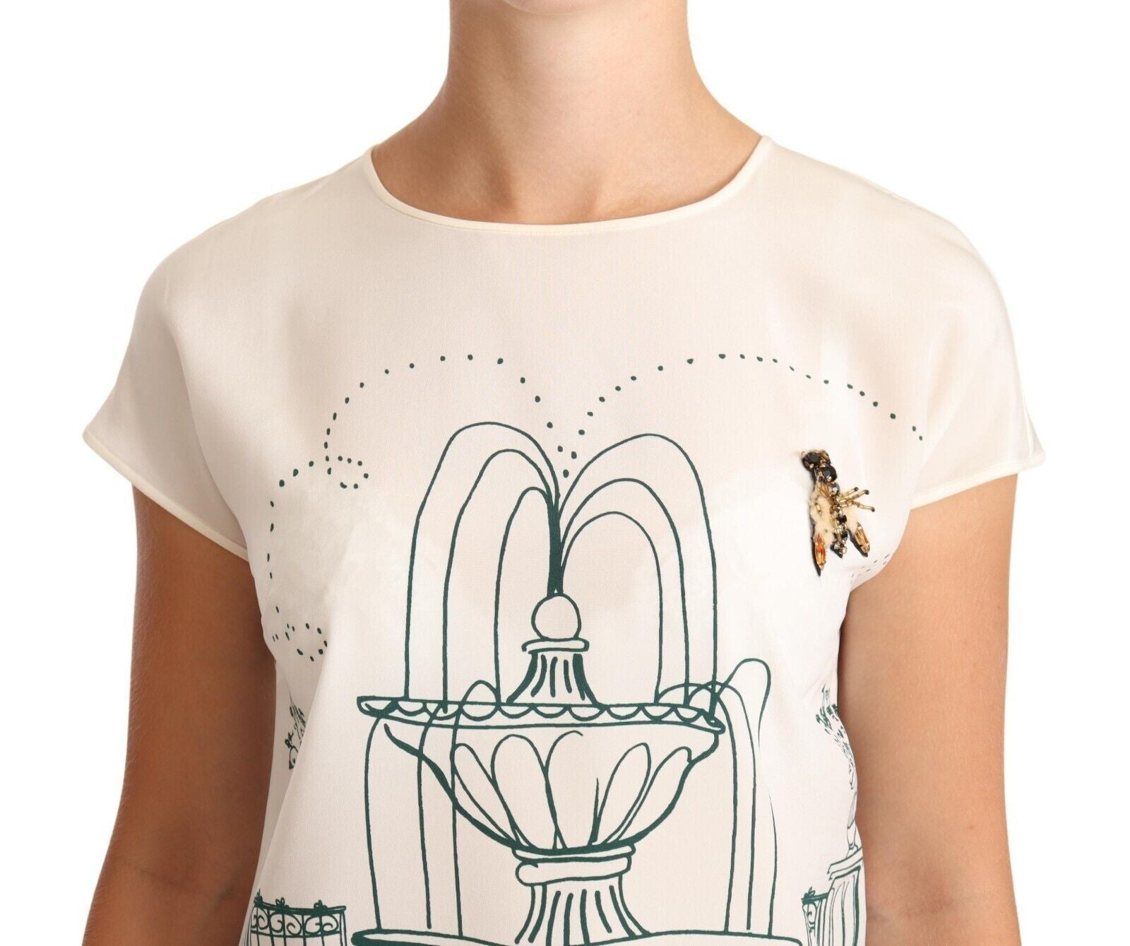 Witte zijden tuinfontein T-shirt blouse