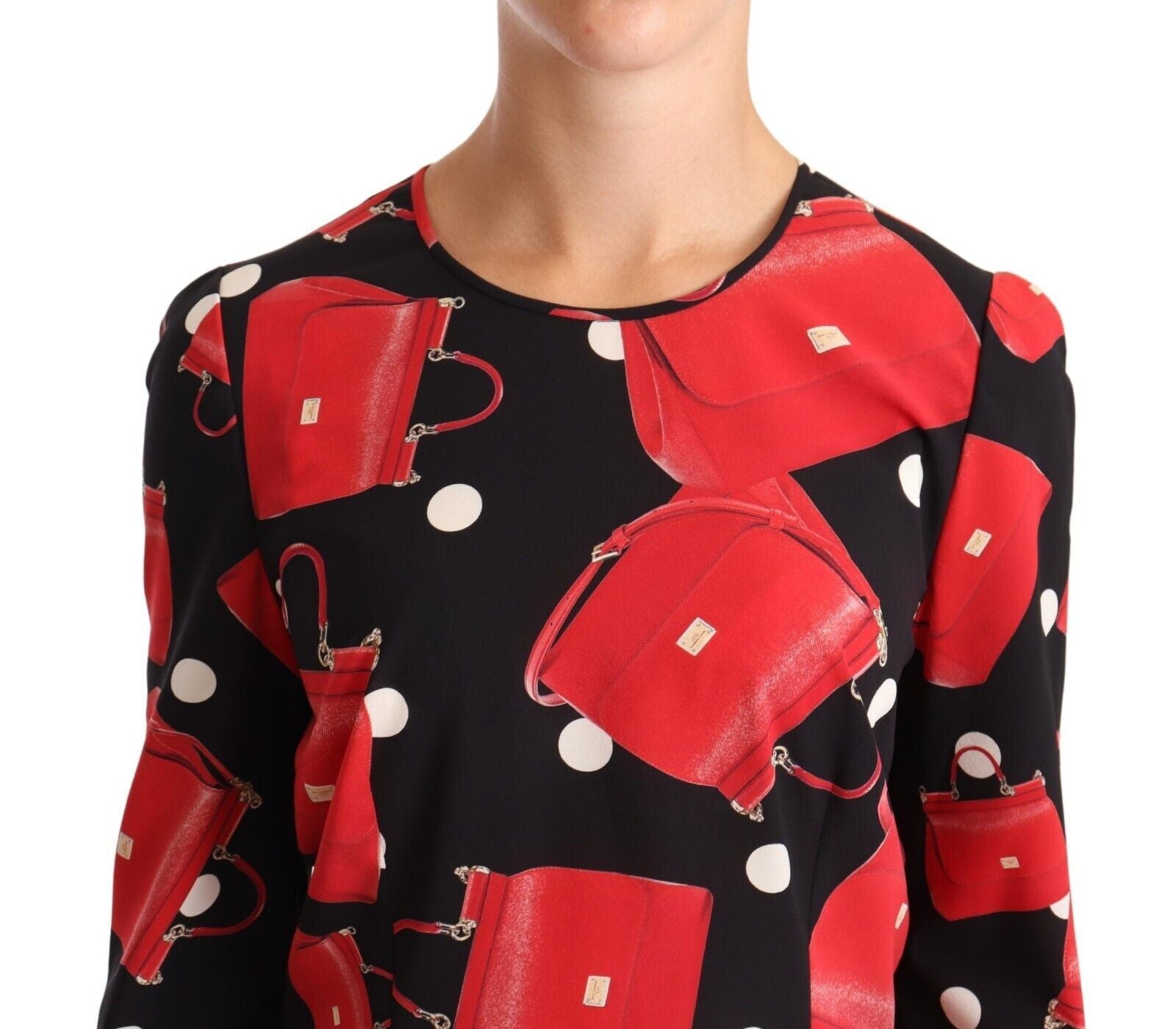 Zwarte blouse met zijden stretch en Siciliaanse print