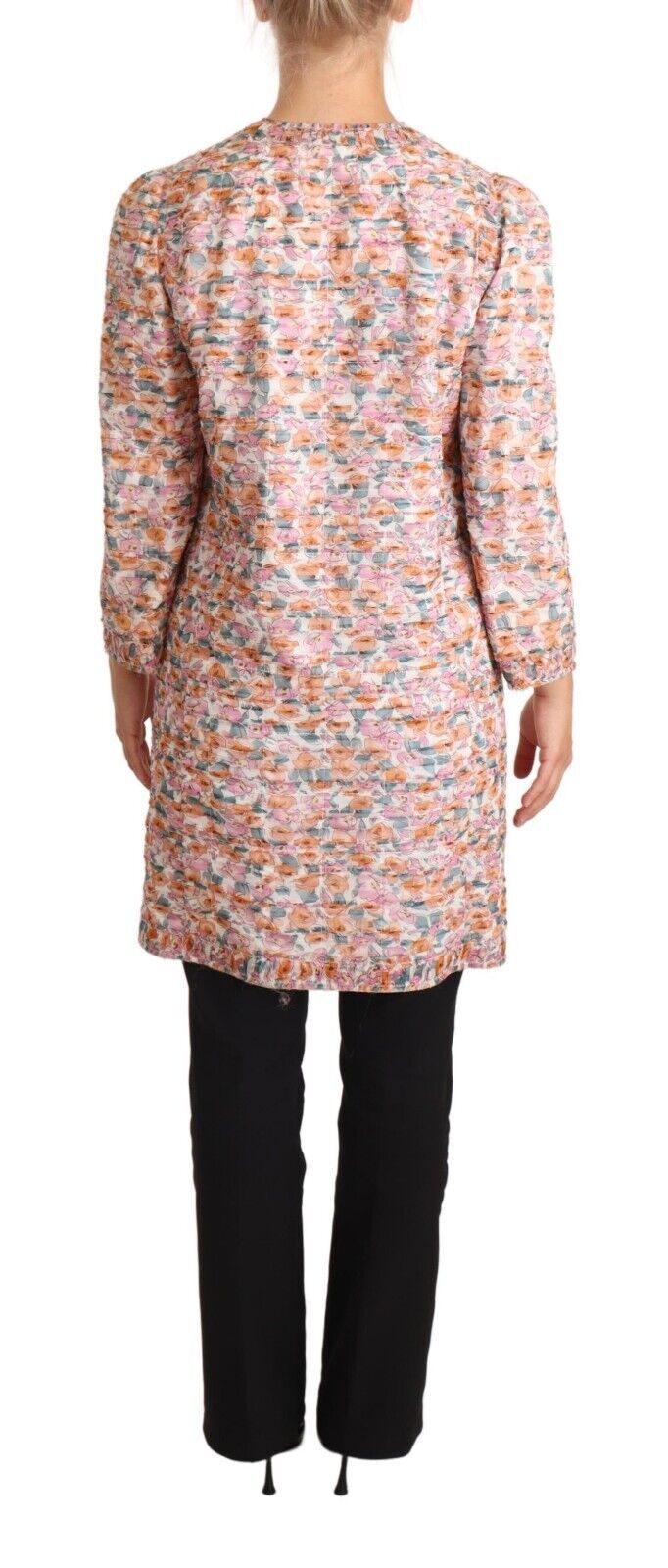 Multicolor zijden trenchcoat met bloemenprint