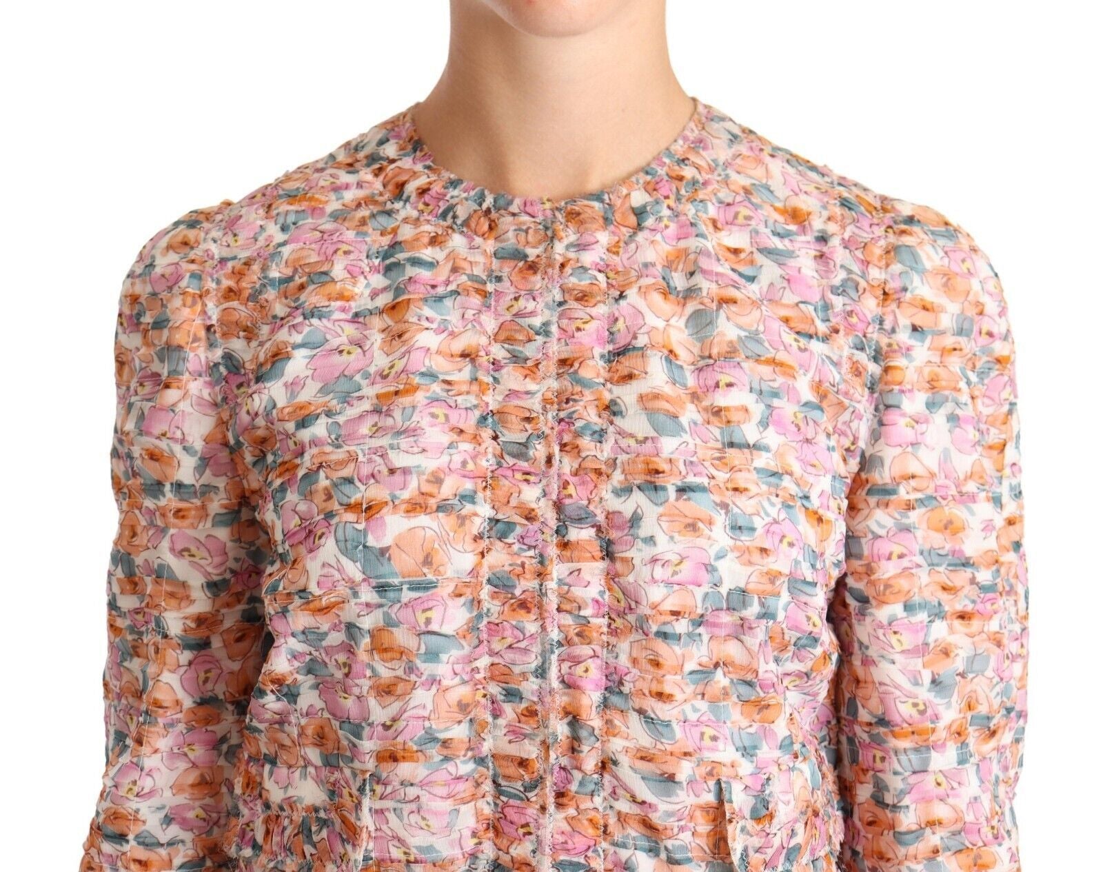 Multicolor zijden trenchcoat met bloemenprint