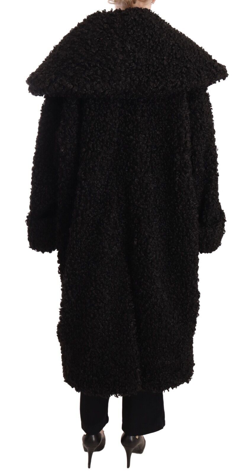 Zwarte polyester bont trenchcoat jas