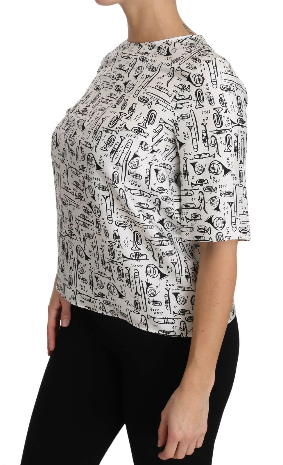 Witte blouse met muziekinstrumentenprint