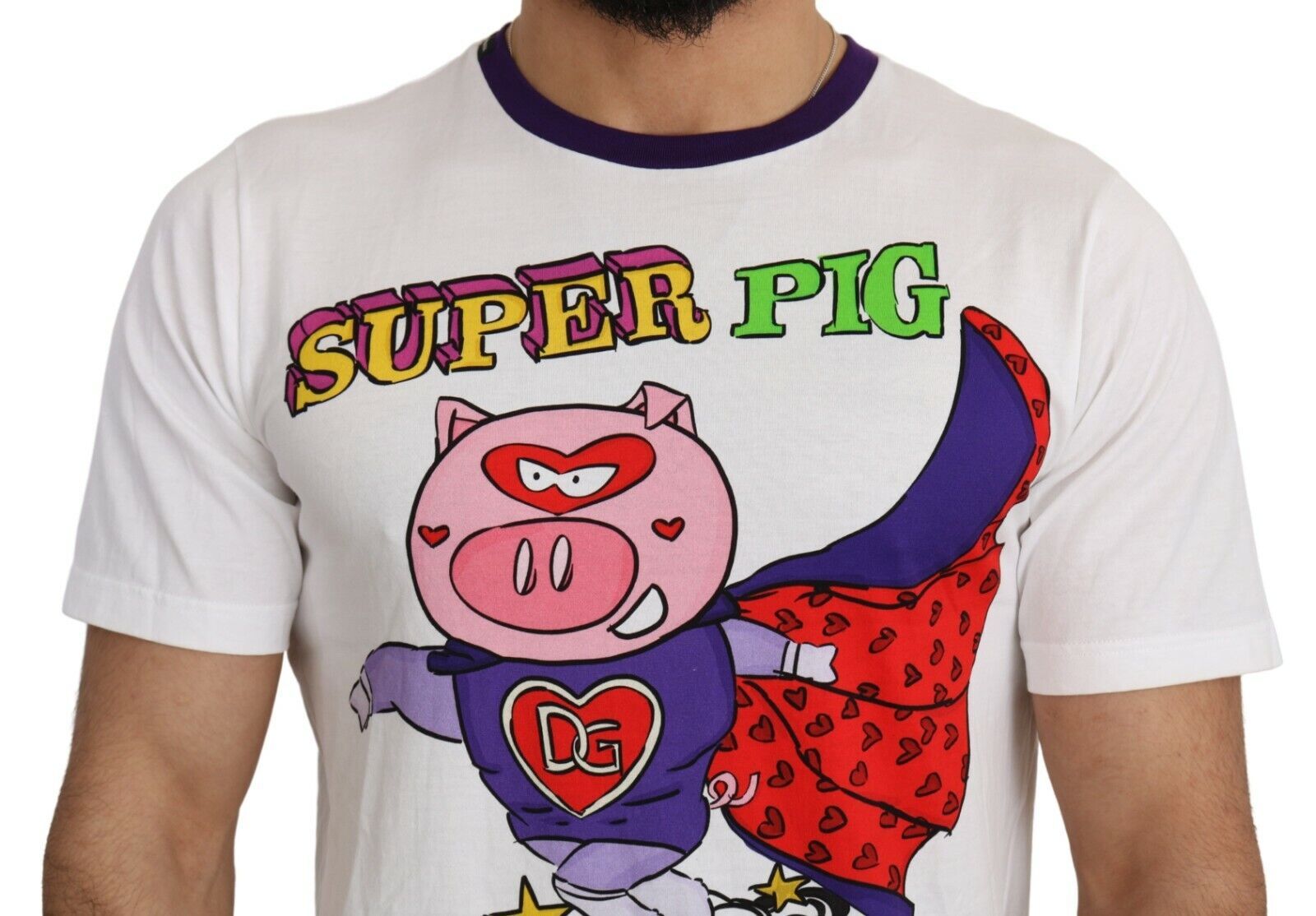 Wit katoenen T-shirt met Super Power Pig-top