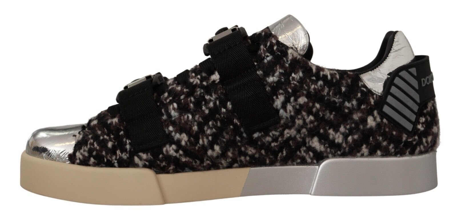 Zilveren leren bruine katoenen wollen sneakers