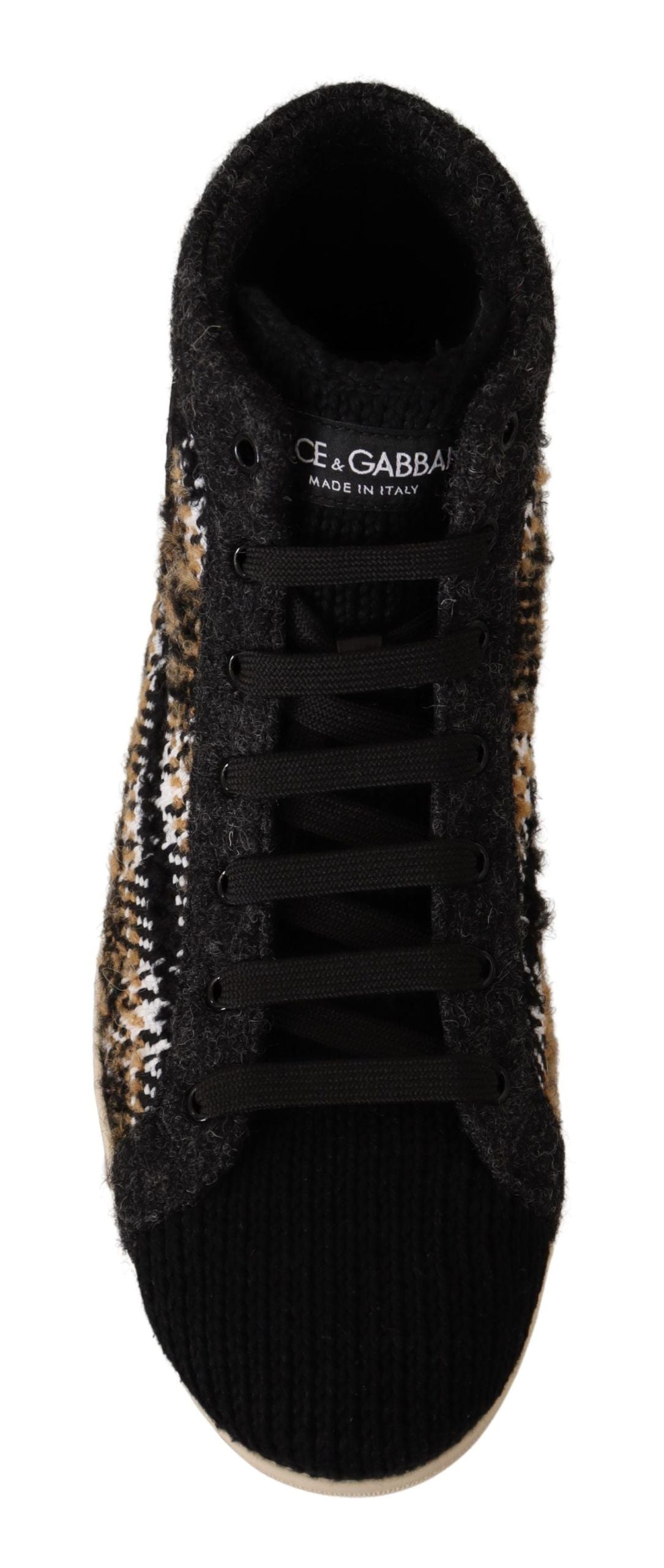 Beige bruine wollen katoenen hoge sneakers