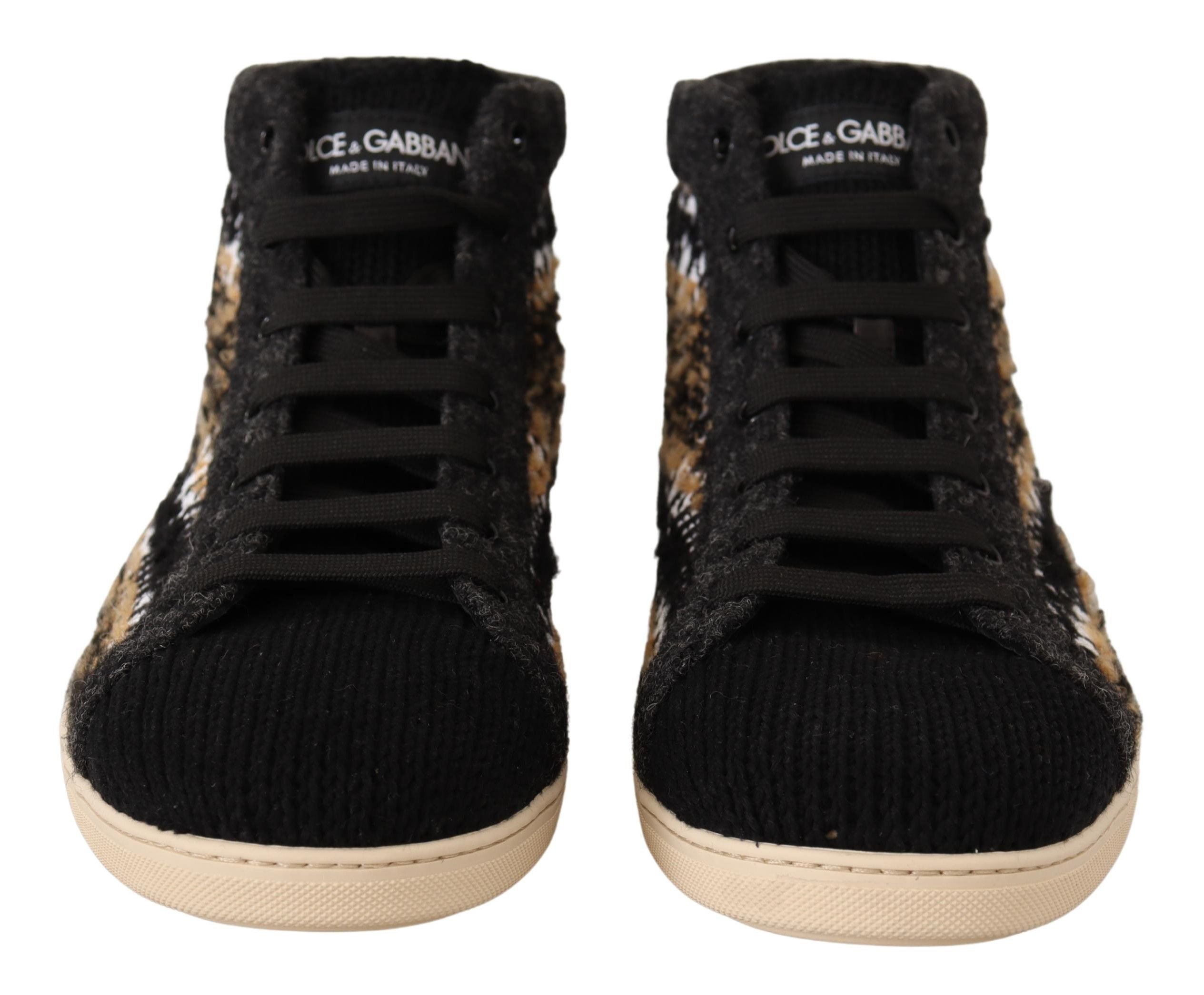 Beige bruine wollen katoenen hoge sneakers