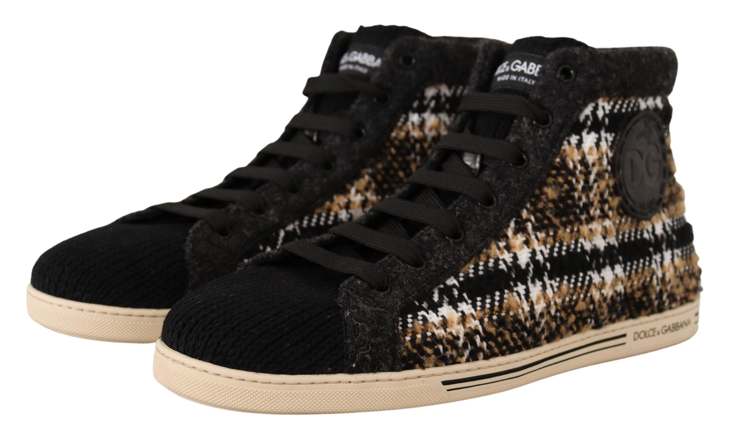 Beige bruine wollen katoenen hoge sneakers
