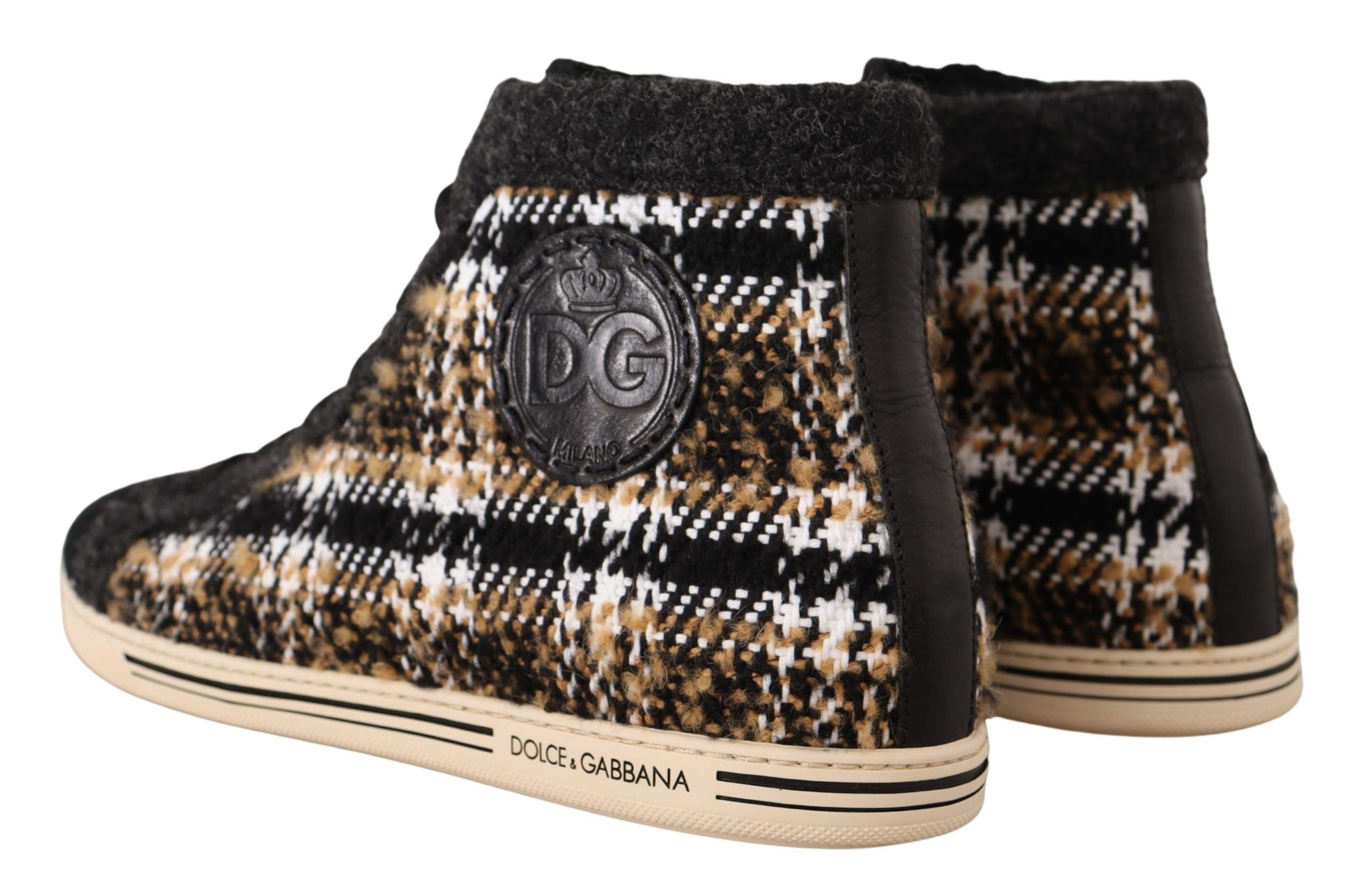 Beige bruine wollen katoenen hoge sneakers