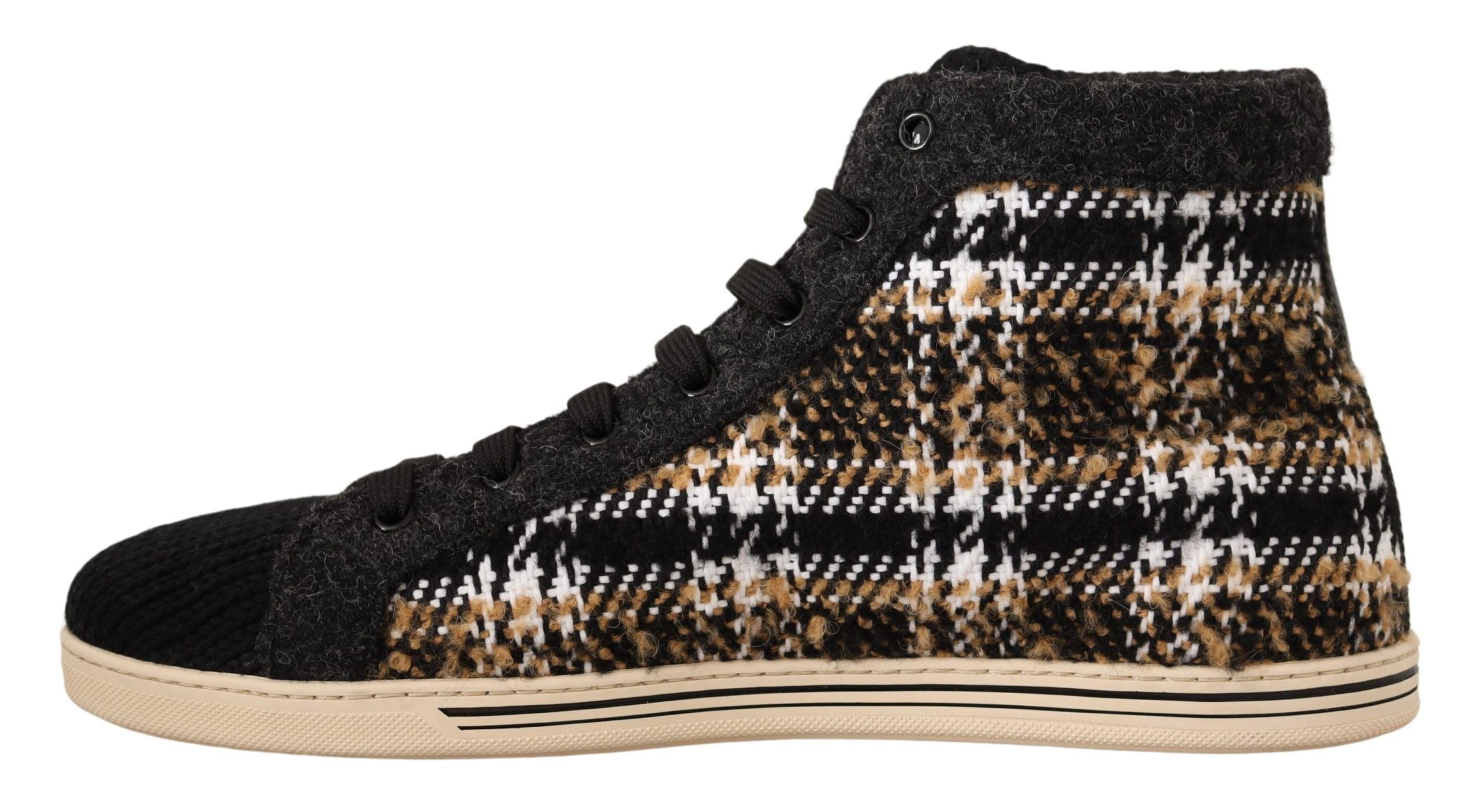 Beige bruine wollen katoenen hoge sneakers