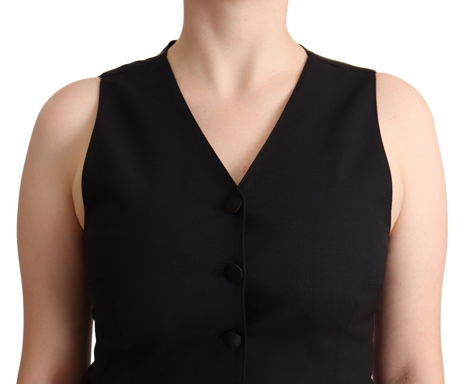 Zwarte mouwloze viscose top met knoopjes