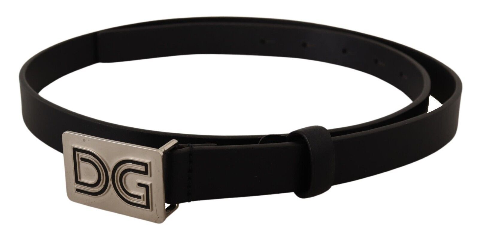 Zwarte leren riem met zilveren DG-logogesp