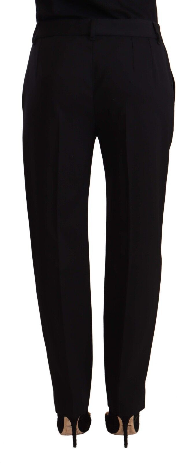 Zwarte skinny broek met middelhoge taille en wollen broek