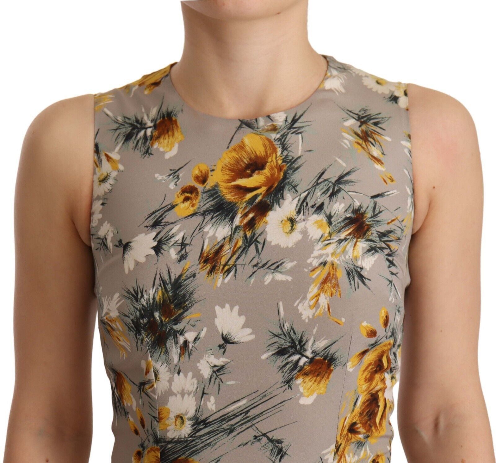 Grijze zijden stretch bloemen mantel mini-jurk