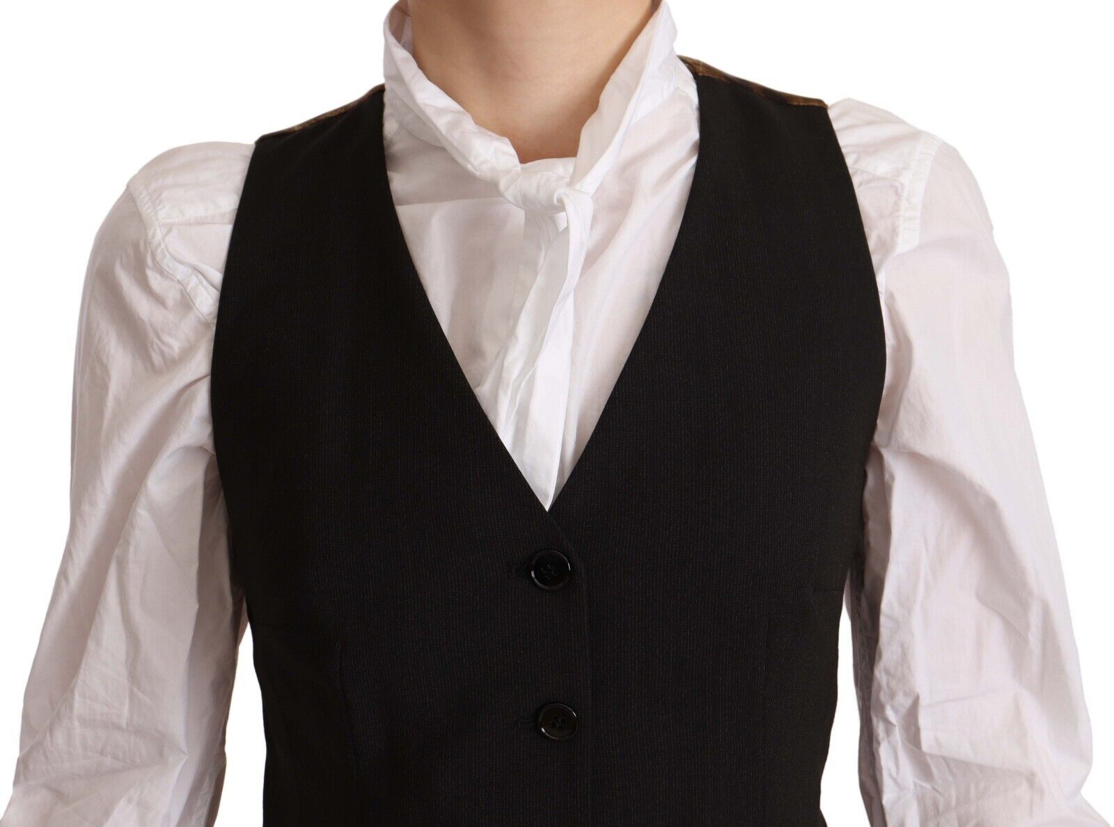 Zwarte mouwloze top van polyester met knoopjes
