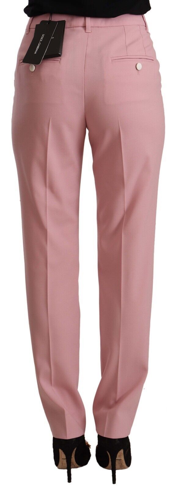 Roze wollen stretch hoge taille broek