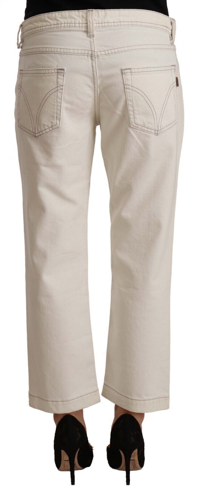 Off White Katoenen Uitlopende Cropped Denim Jeans