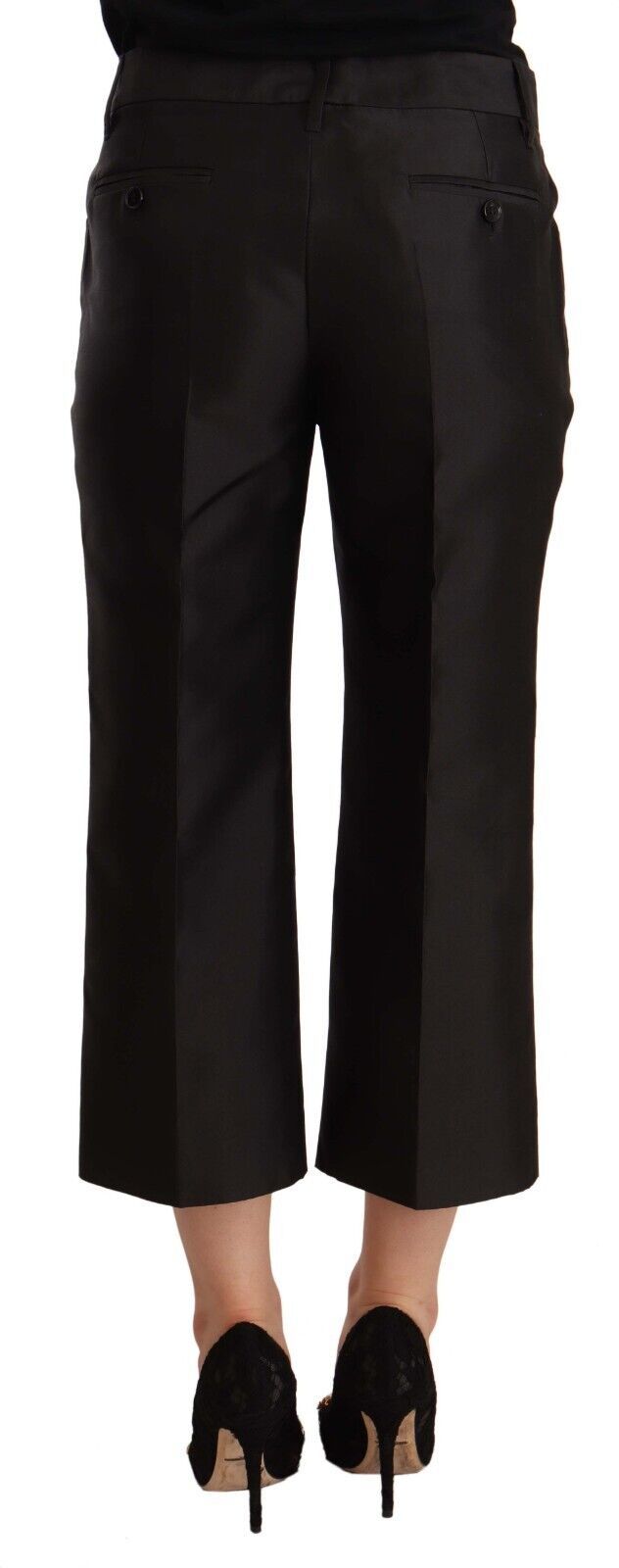 Zwarte 100% zijden flared cropped broek