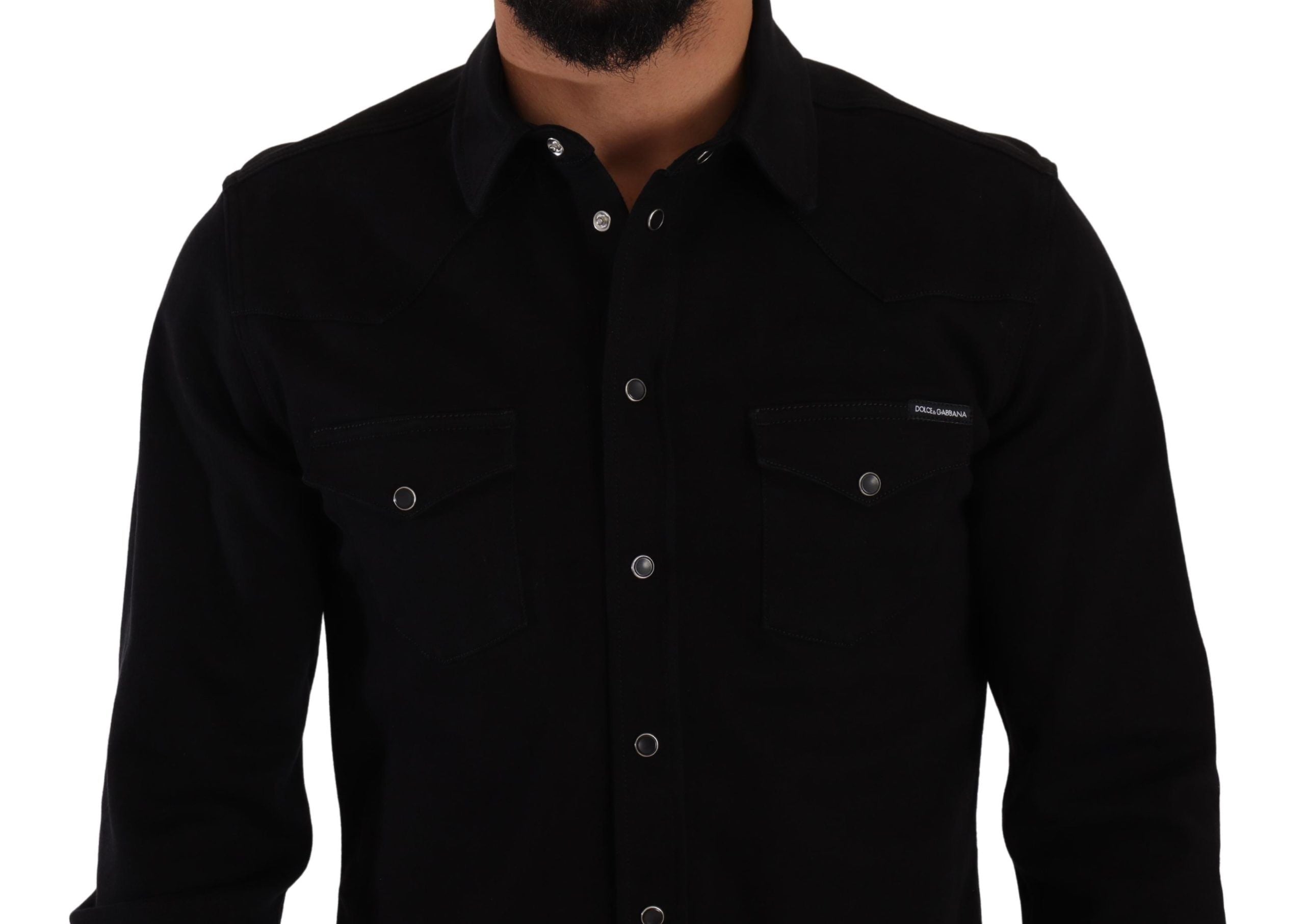 Zwart slank katoenen denim stretch overhemd