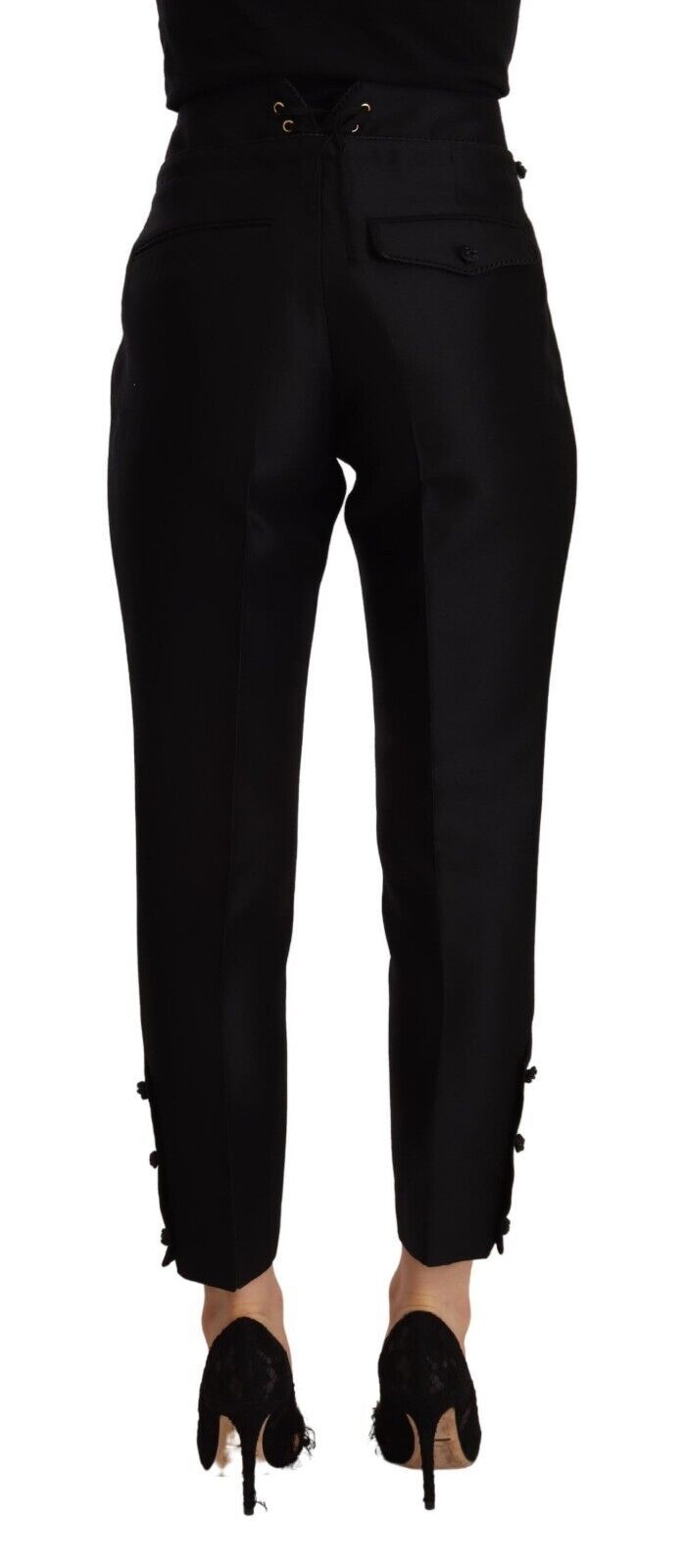 Zwarte wollen skinny damesbroek met hoge taille