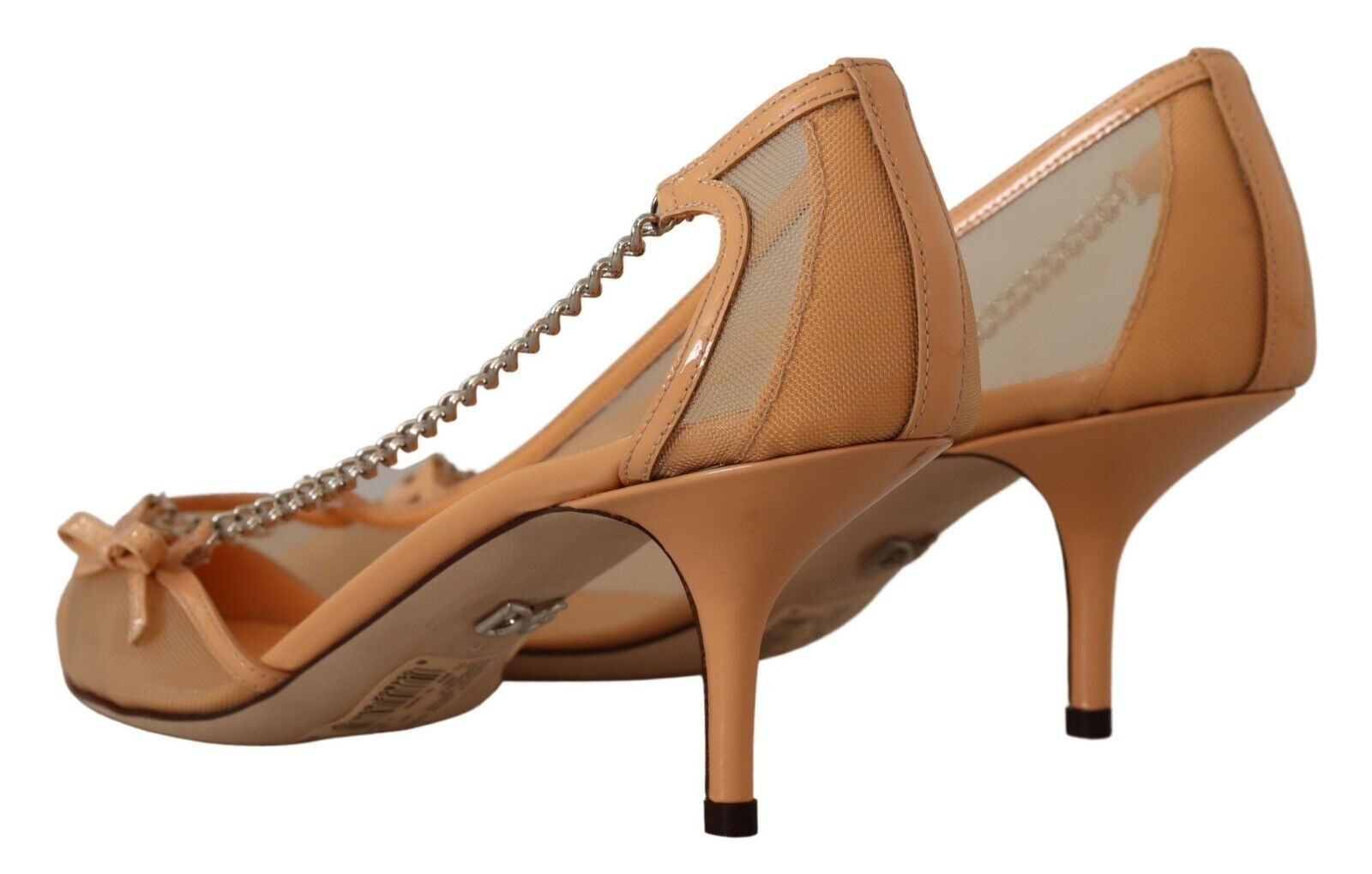 Perzikkleurige mesh leren kettingen hakken pumps schoenen