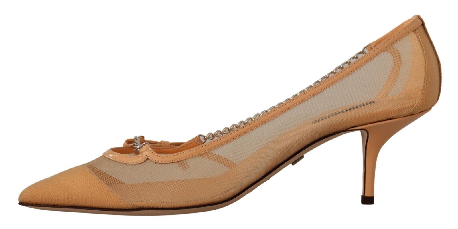 Perzikkleurige mesh leren kettingen hakken pumps schoenen