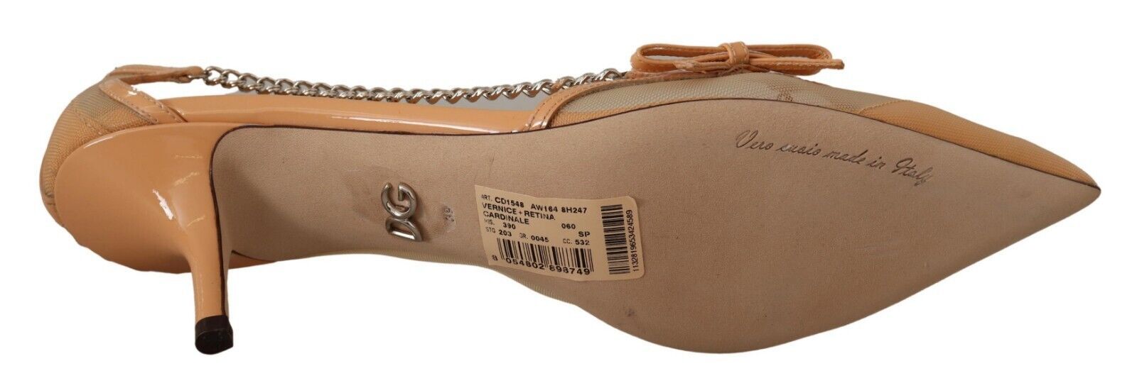 Perzikkleurige mesh leren kettingen hakken pumps schoenen