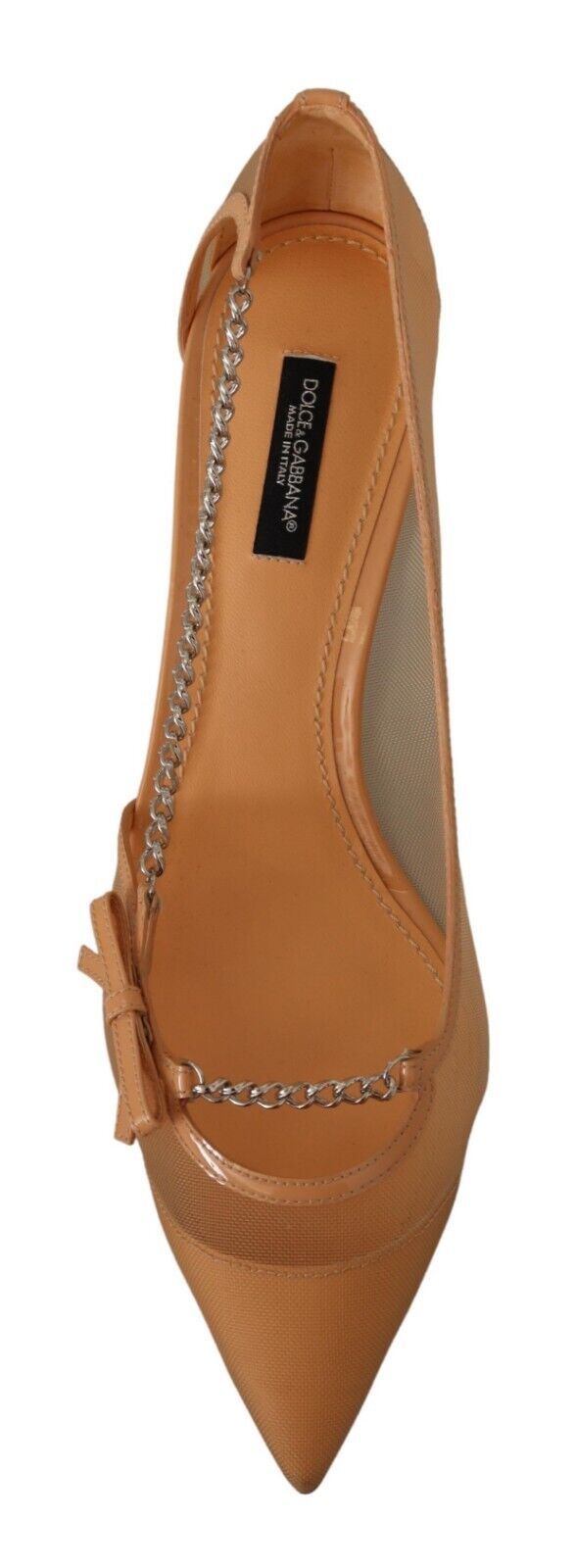 Perzikkleurige mesh leren kettingen hakken pumps schoenen