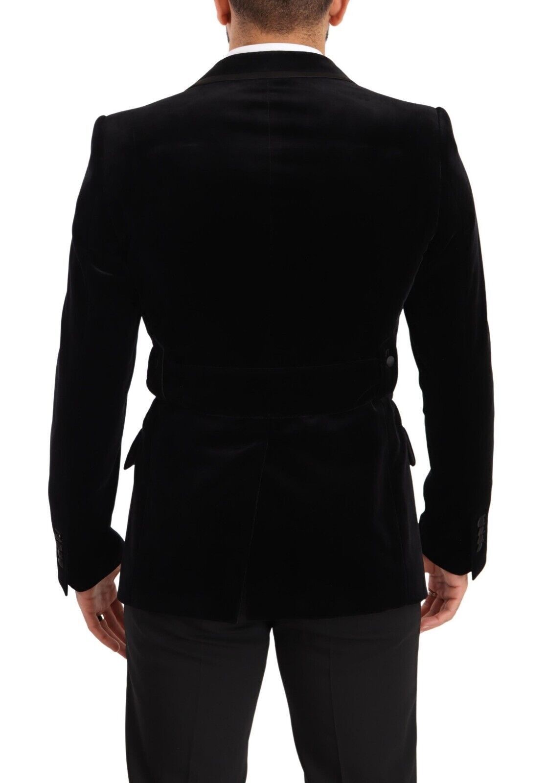 Zwarte fluwelen blazer met één rij knopen