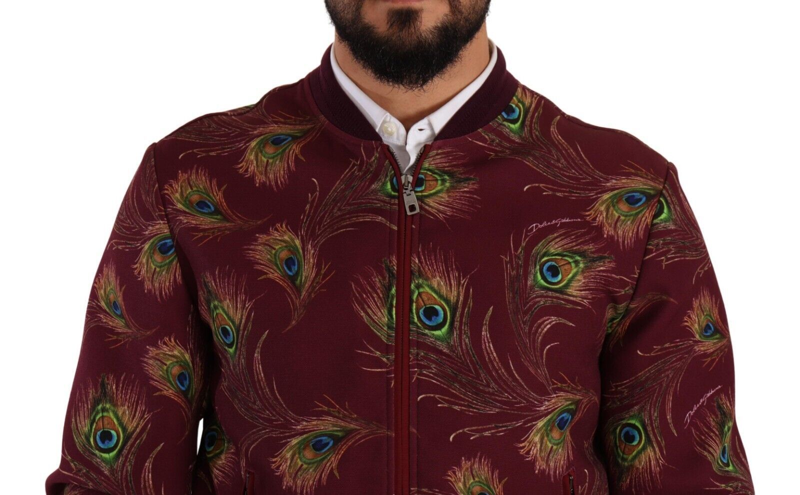 Rode pauw polyester stretch jas met volledige ritssluiting