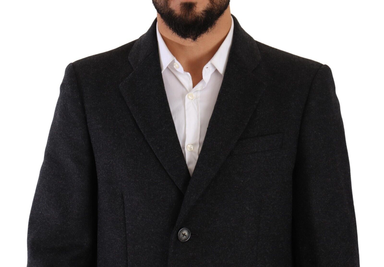 Donkergrijze wollen trenchcoat voor heren