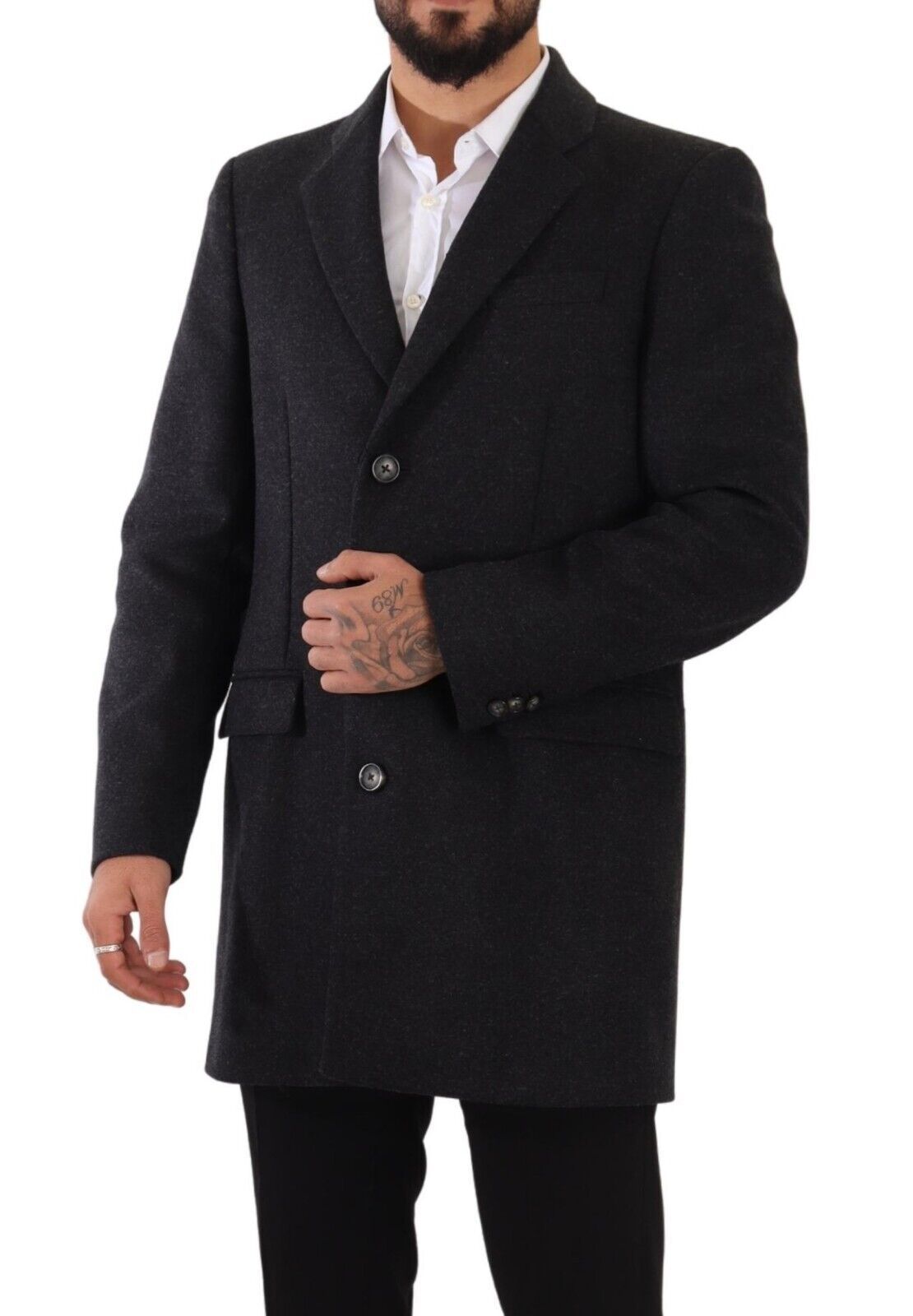 Donkergrijze wollen trenchcoat voor heren