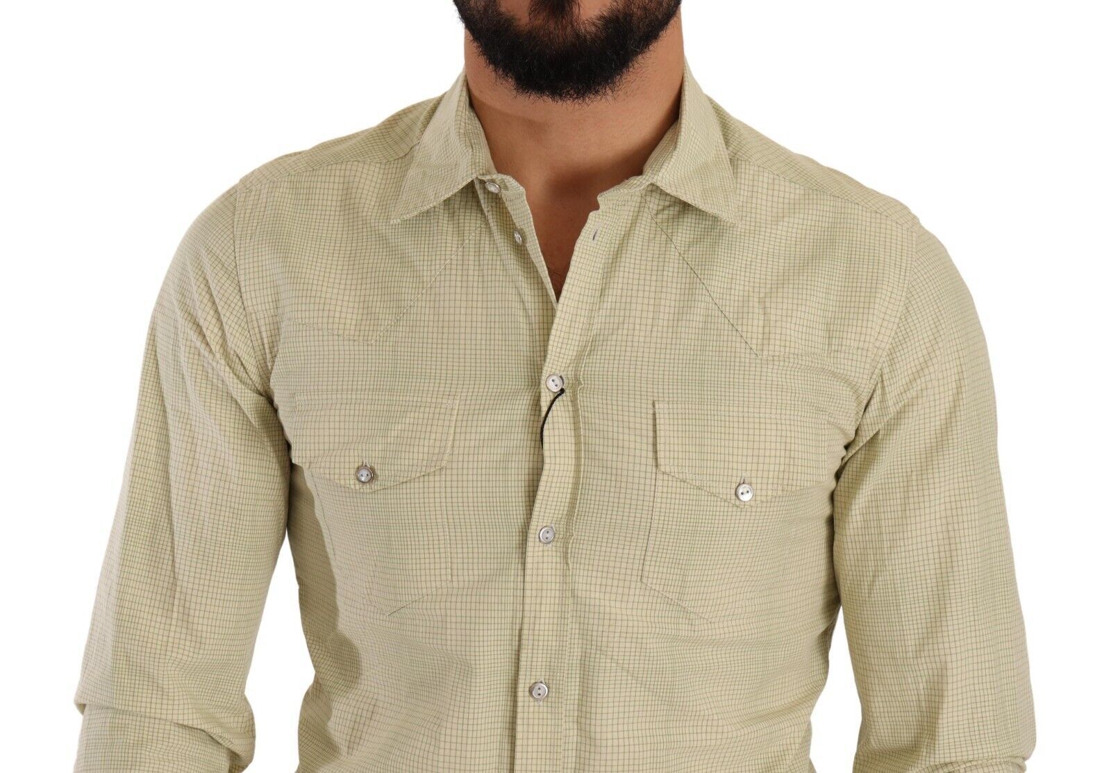 Geel SICILIA katoenen casual slim fit overhemd