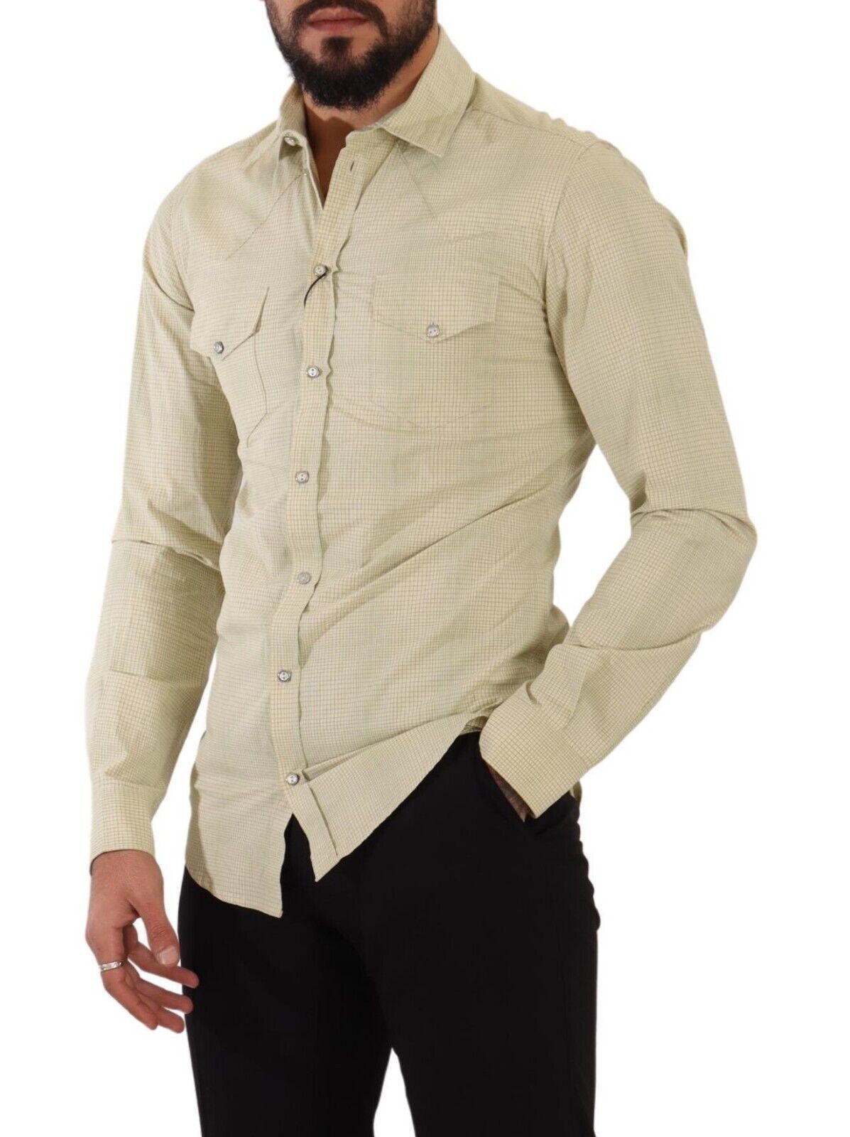Geel SICILIA katoenen casual slim fit overhemd
