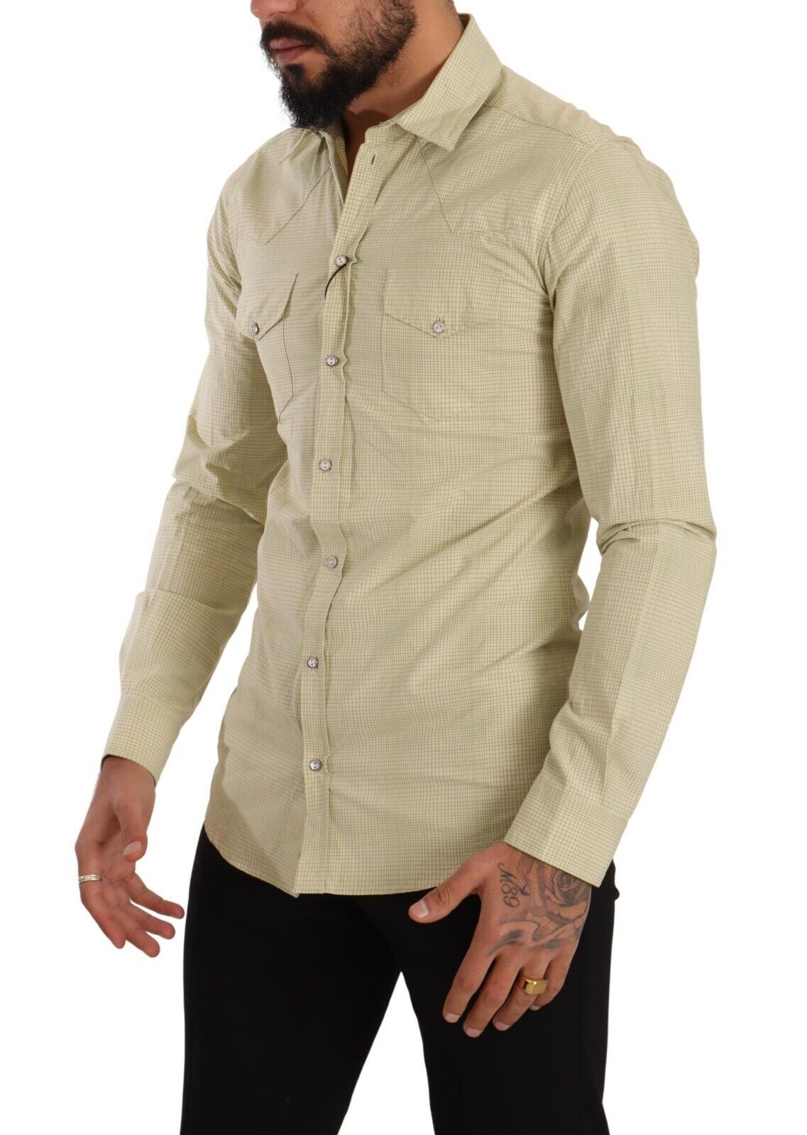 Geel SICILIA katoenen casual slim fit overhemd