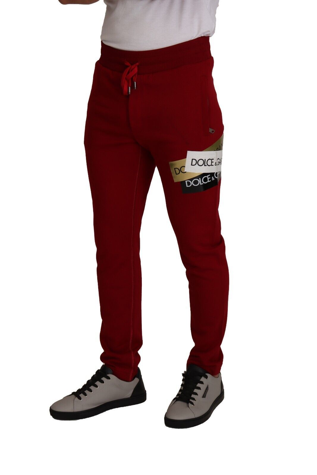 Rode katoenen joggingbroek met logopatch