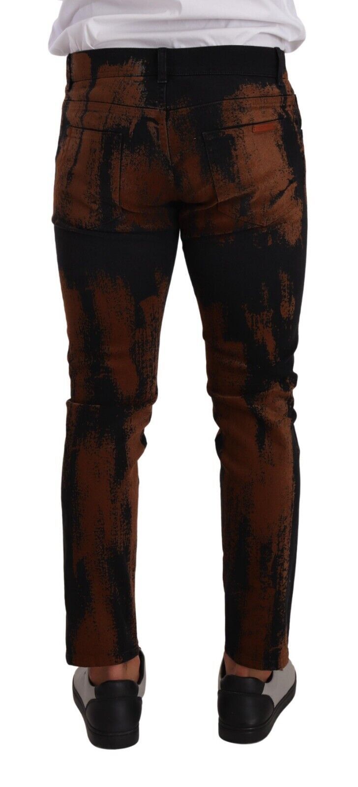 Zwarte bruine tie-dye katoenen skinny denim jeans