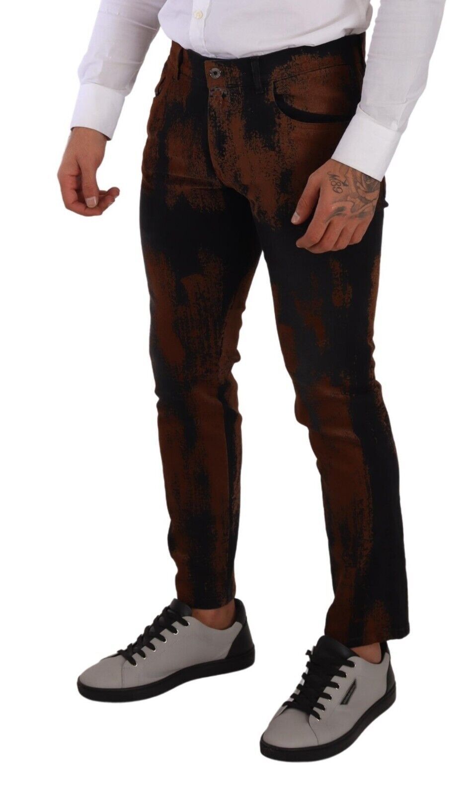 Zwarte bruine tie-dye katoenen skinny denim jeans