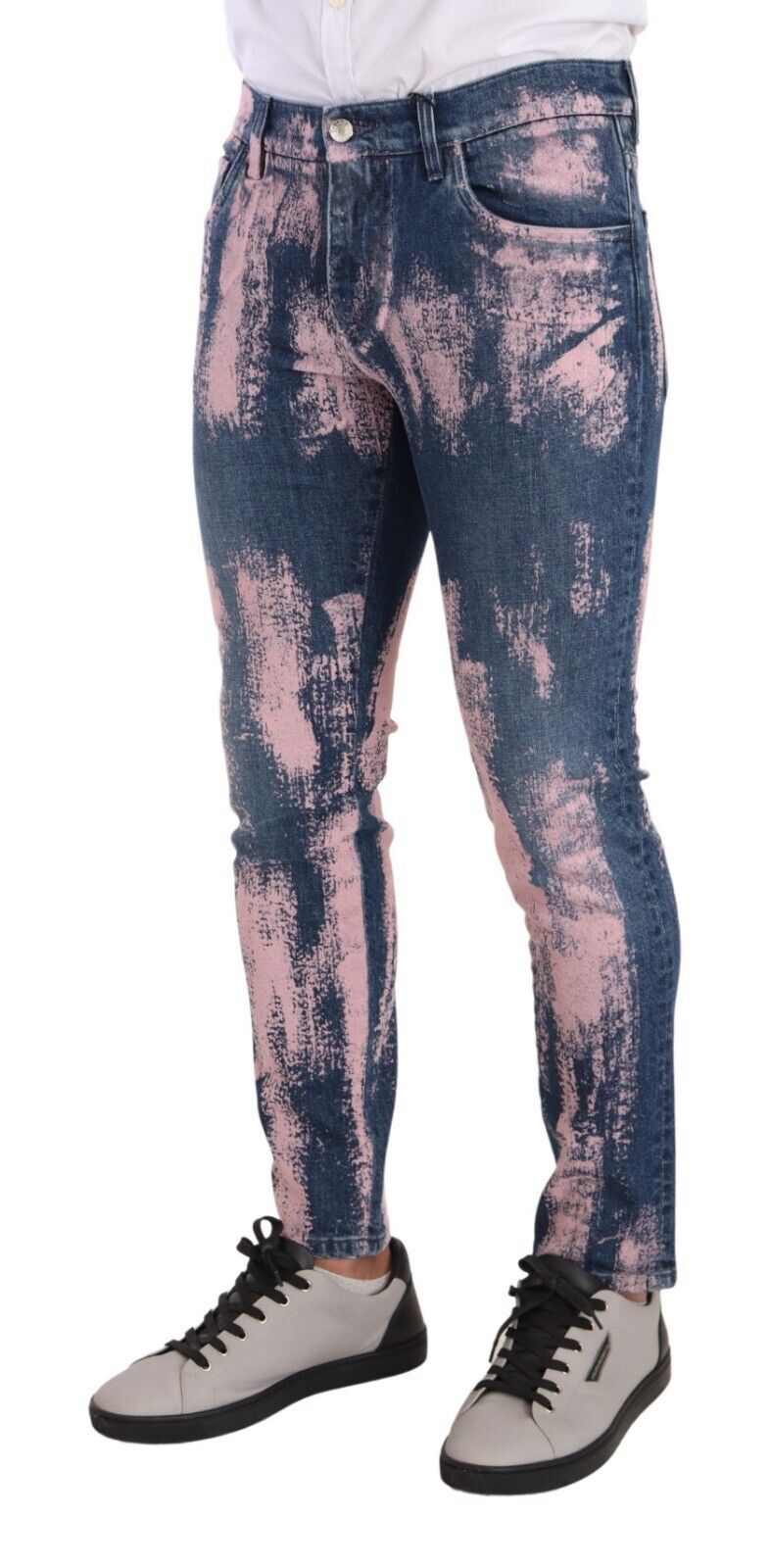 Blauwe roze tie-dye katoenen skinny denim jeans