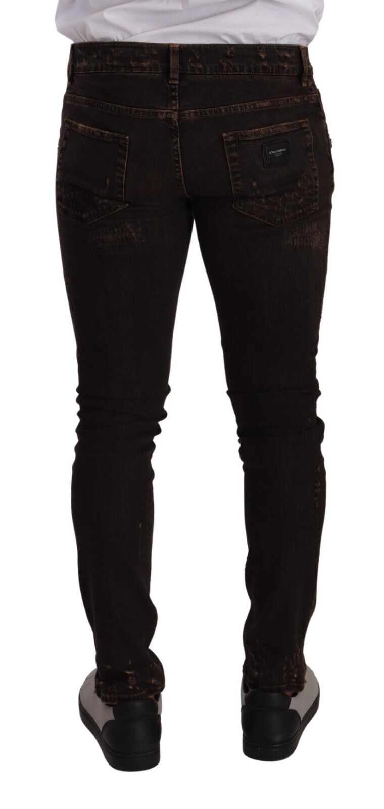 Кафяви, износени, тесни дънки Slim Fit