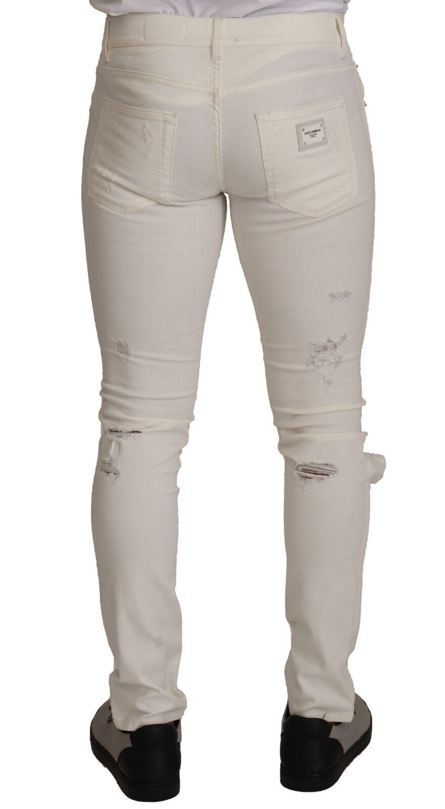 Witte gescheurde skinny katoenen herenspijkerbroek