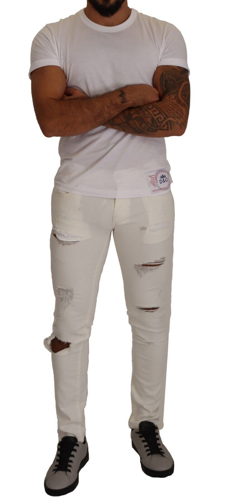 Witte gescheurde skinny katoenen herenspijkerbroek