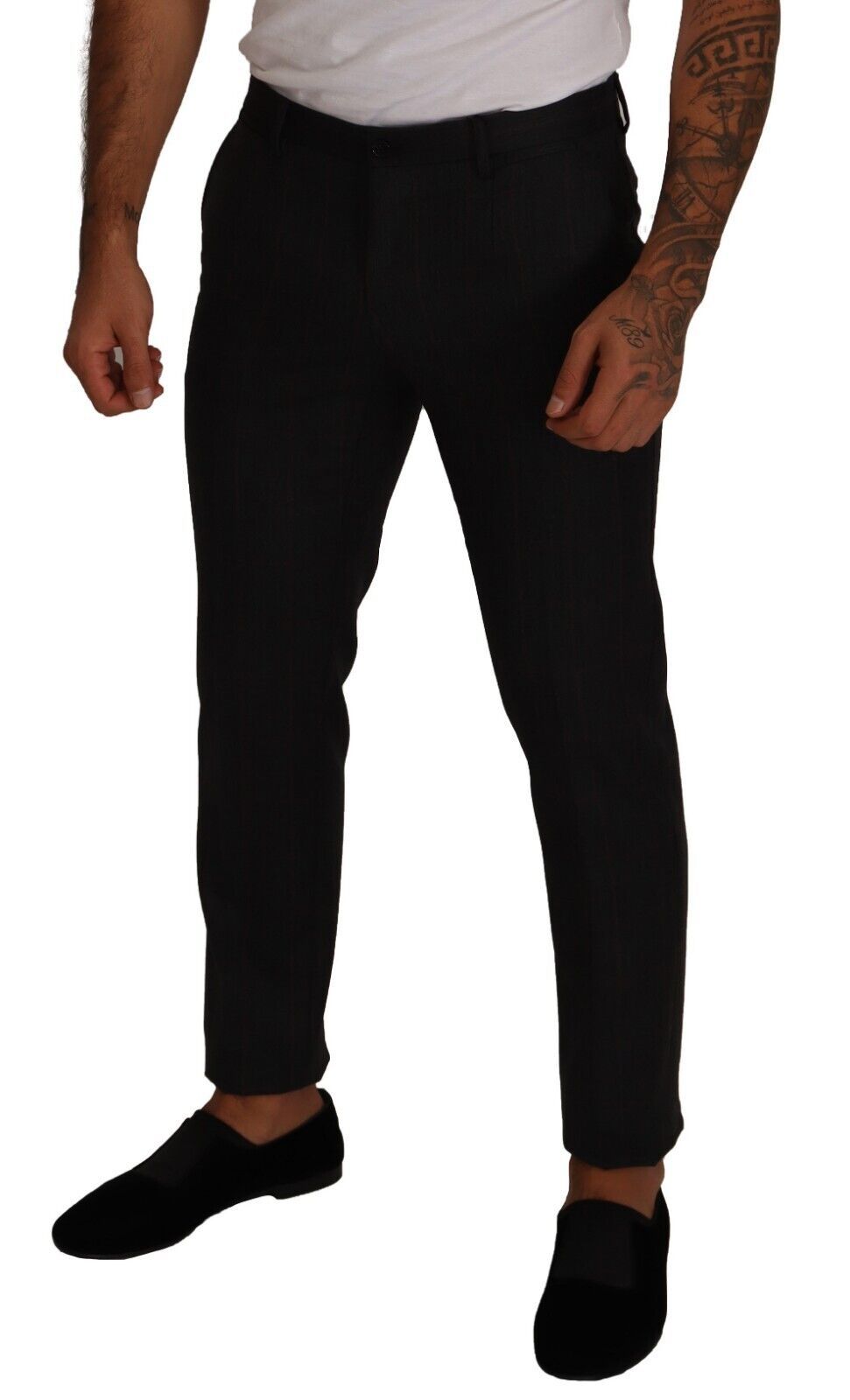 Grijze geruite wollen formele pantalon