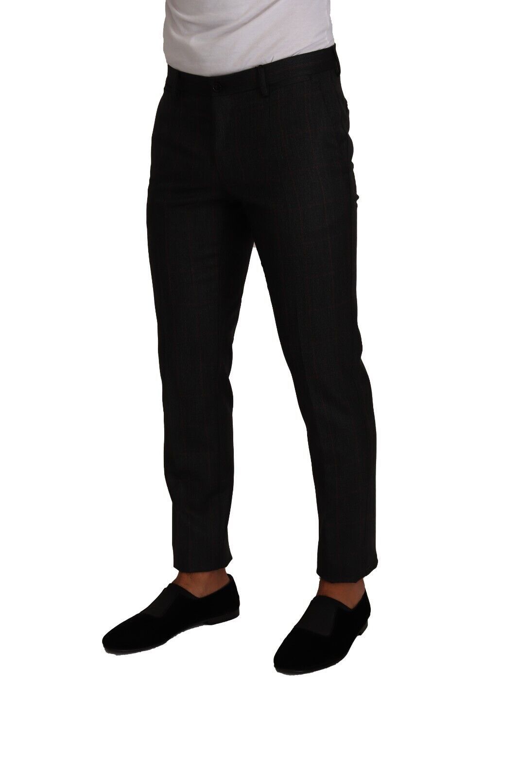 Grijze geruite wollen formele pantalon