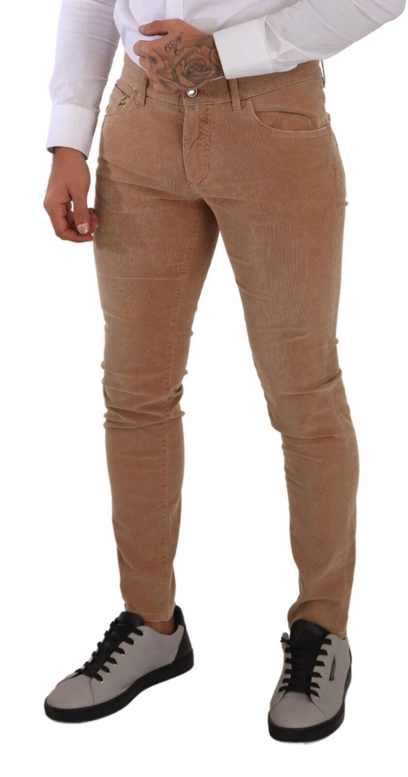 Кафяви кадифени тесни дънки Slim Fit от памук