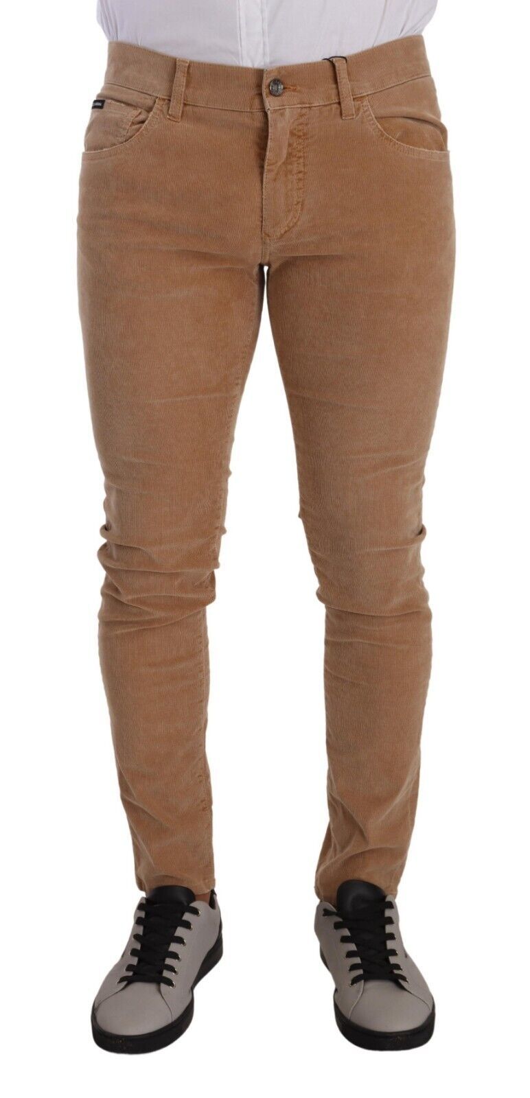Кафяви кадифени тесни дънки Slim Fit от памук