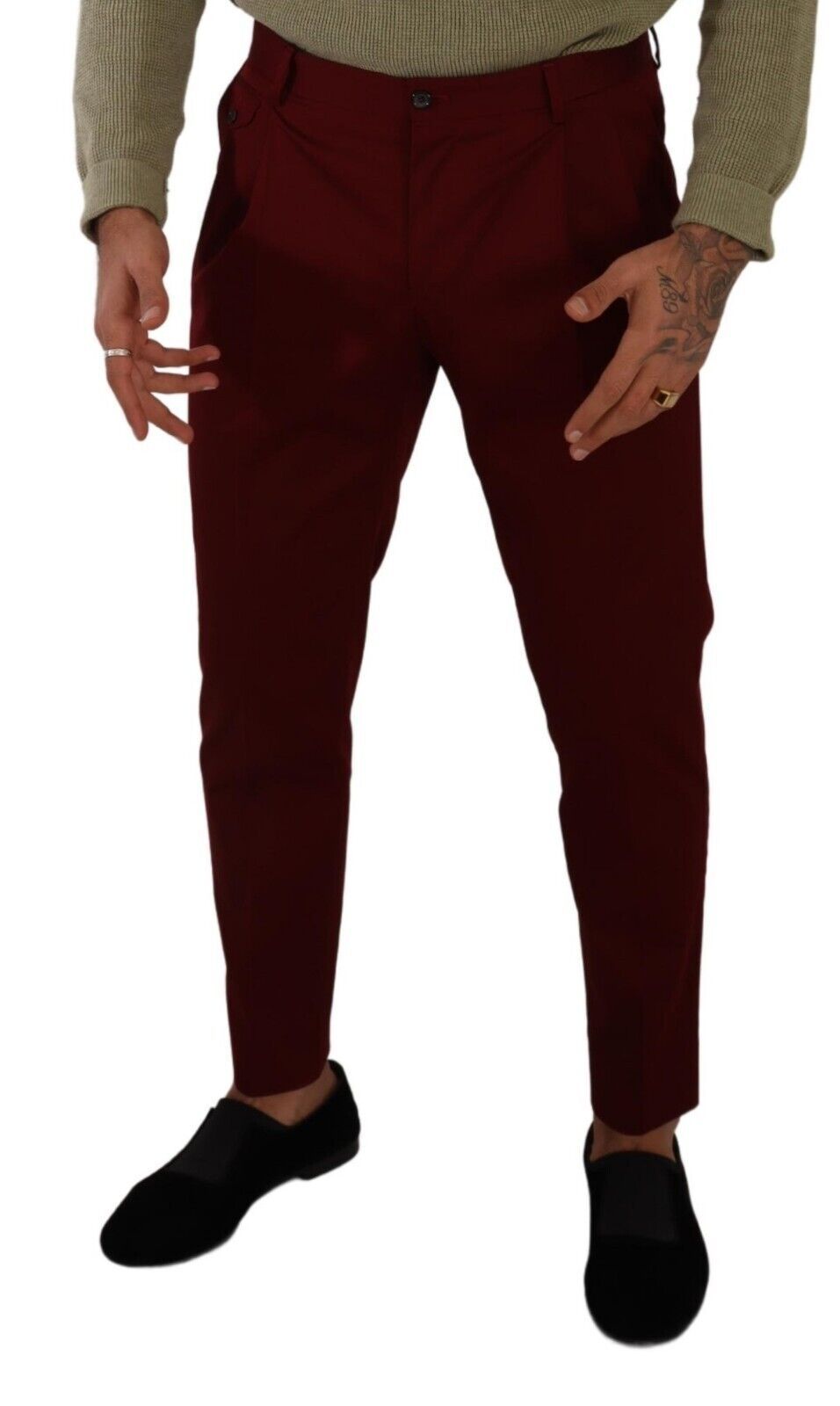 Donkerrode katoenen heren chino broek