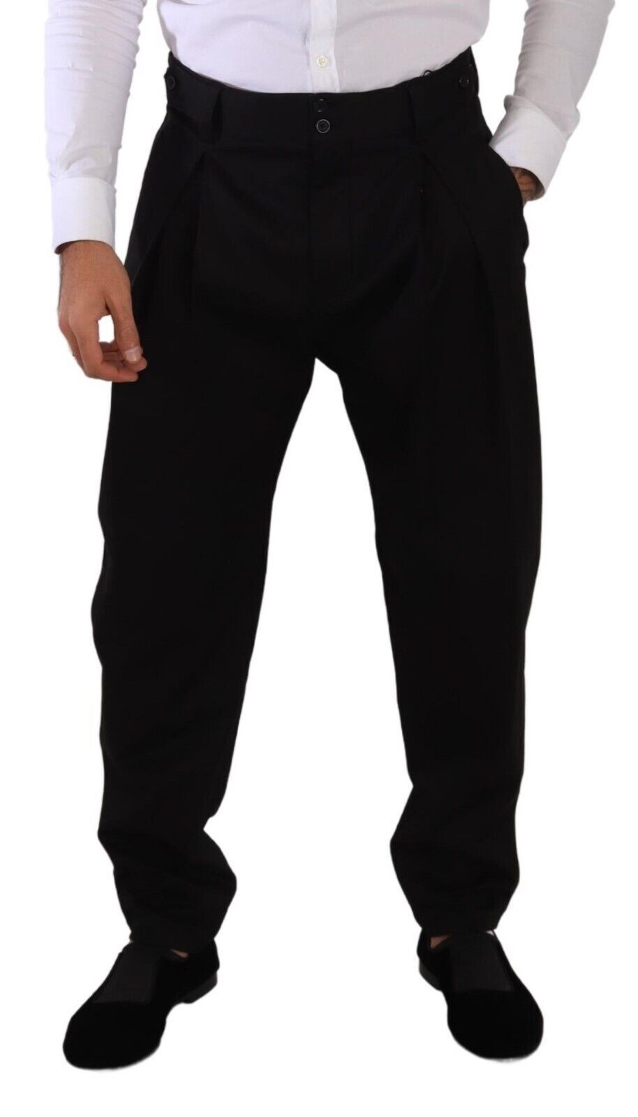Zwarte katoenen herenbroek met hoge taille