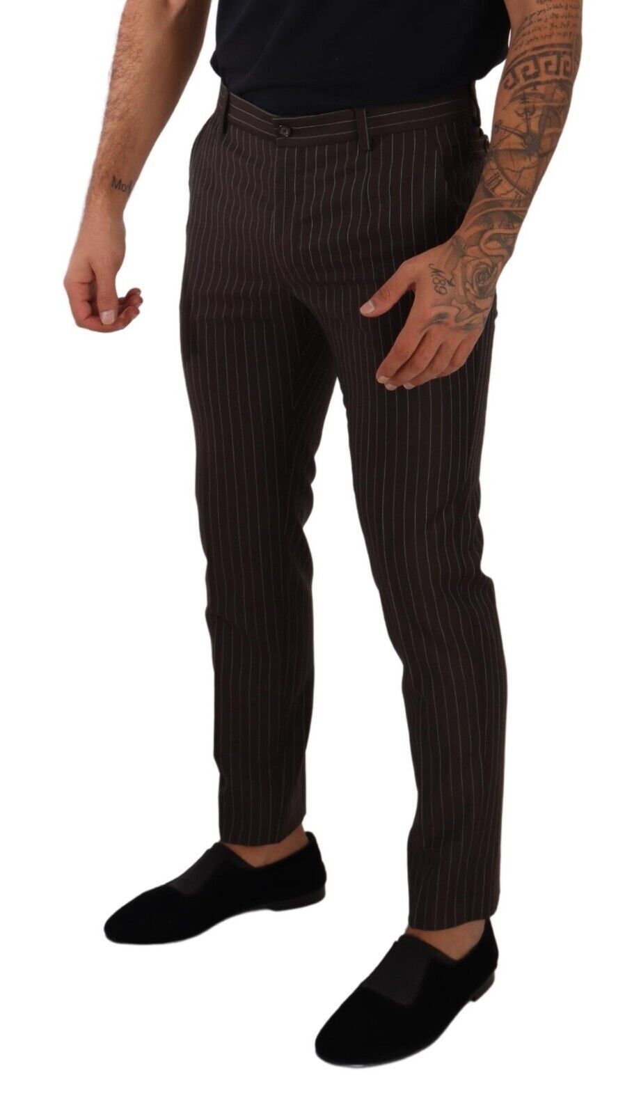 Bruin gestreepte wollen formele pantalon