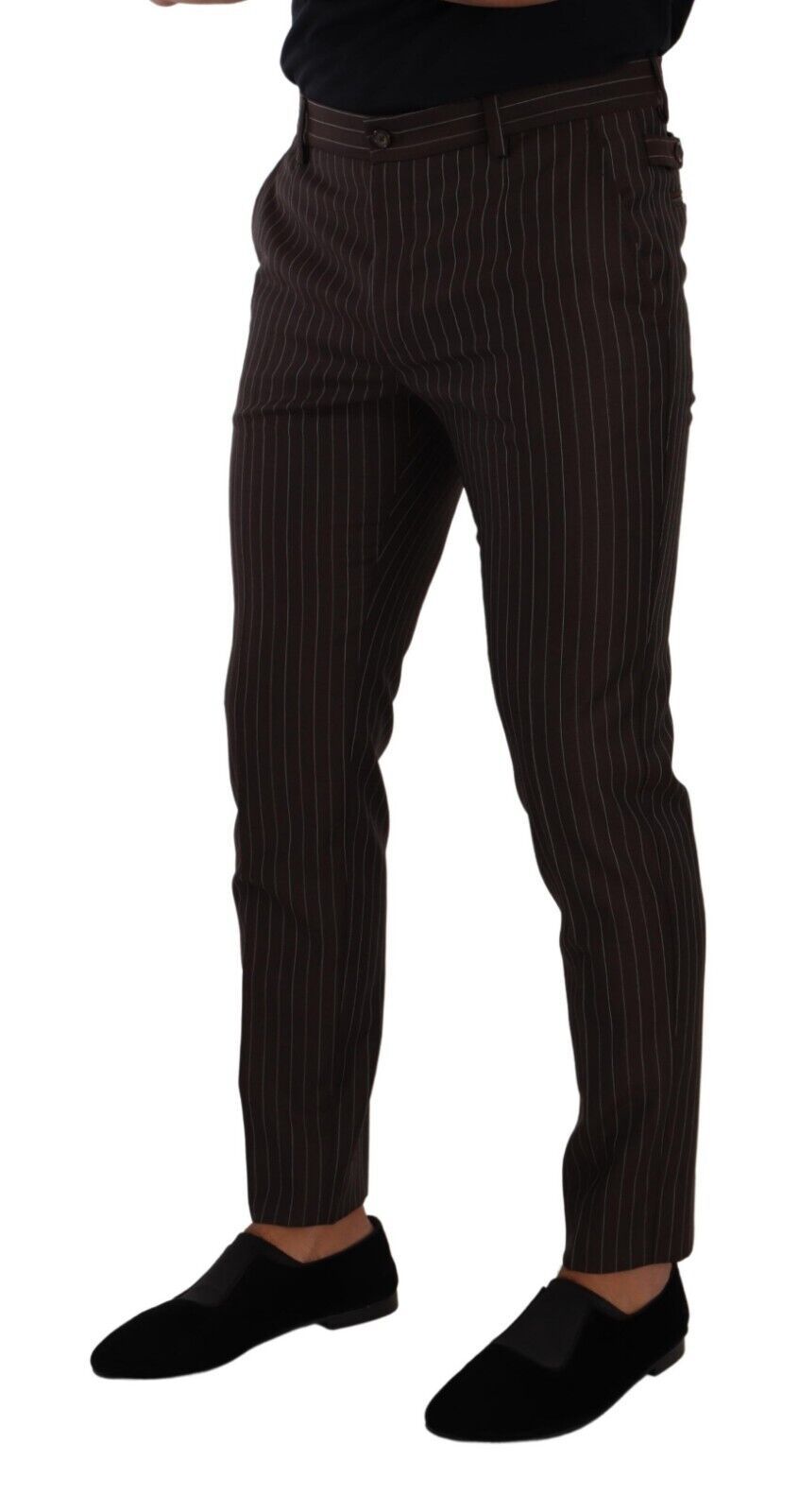 Bruin gestreepte wollen formele pantalon