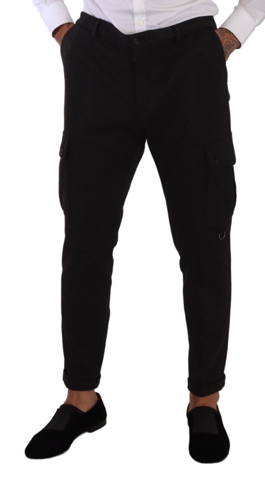 Zwarte viscose cargo skinny herenbroek